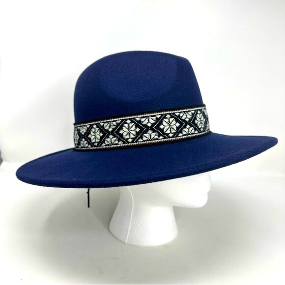 Fadivo Felted Style Fedora Buckaroo Navy Blue Hat - Southwestern Hat Band - Picture 2 of 8
